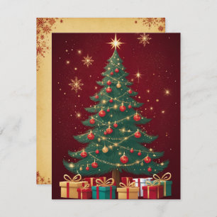 Elegant Red Golden Christmas Tree Greeting Card