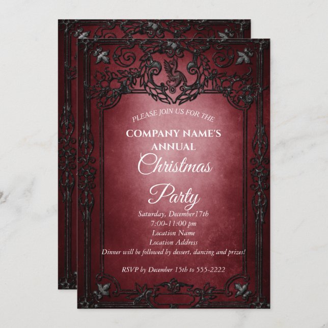 Elegant red Gothic Christmas party invitation  (Front/Back)