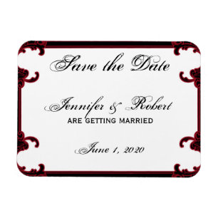 Elegant Red Gothic Frame Save the Date Magnet