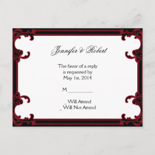 Elegant Red Gothic Frame Wedding RSVP Postcard