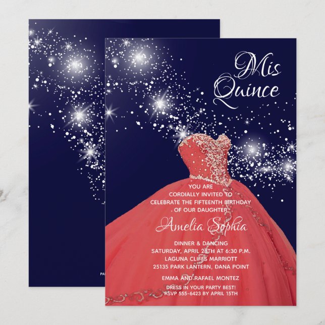 Elegant Red Gown Quinceañera Invitations (Front/Back)