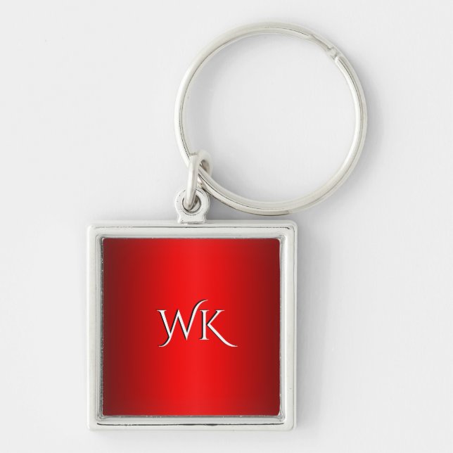 Elegant Red Gradient Personal Initials Key Ring (Front)