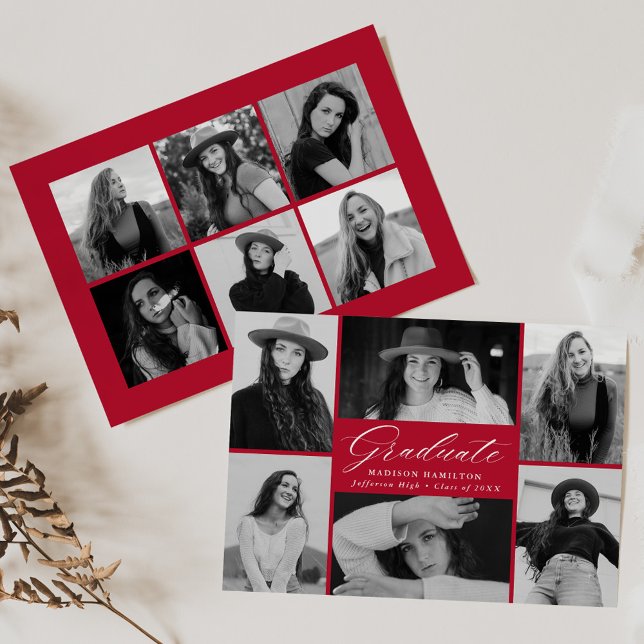Elegant Red Graduate 12 Photo Collage Graduation Announcement (Creator Uploaded)