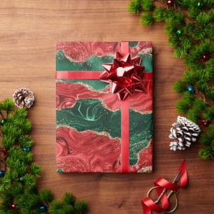 Elegant Red & Green Agate Holiday Wrapping Paper