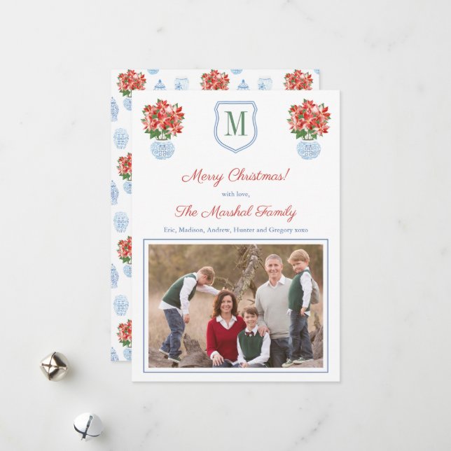 Elegant Red Green Blue Merry Christmas Picture Holiday Card (Front/Back In Situ)