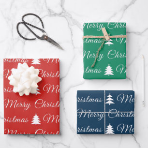 Elegant Red Green Blue Merry Christmas Quote Wrapping Paper Sheet