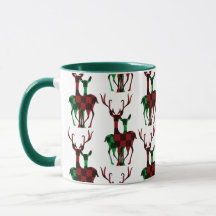 Elegant Red & Green Buffalo Plaid Reindeer Couple