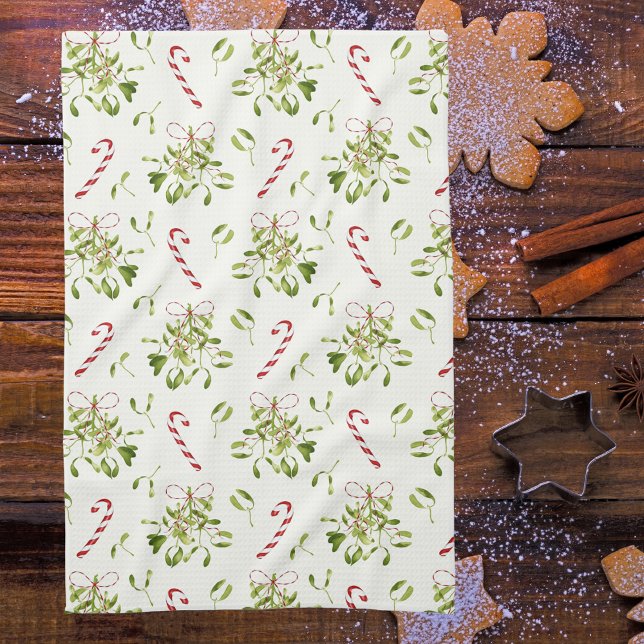 Elegant Red & Green Christmas Greenery Tea Towel (Creator Uploaded)