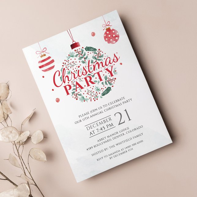 Elegant Red Green Christmas Holiday Party Flyer (Boho Christmas Party Invitation Flyer)