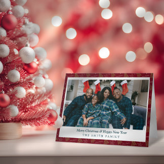 Elegant Red & Green Christmas with Trees & Photo Card