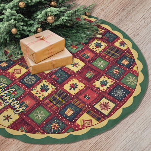 Elegant red green festive christmas pattern custom brushed polyester tree skirt