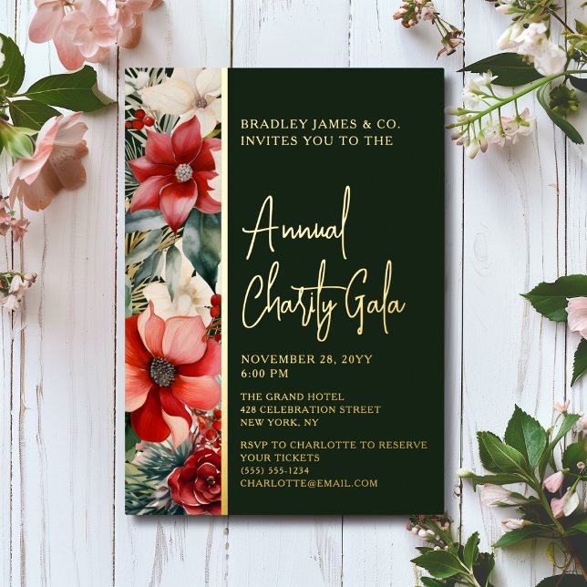 Elegant Red Green Floral Charity Event Gala Party (Creator Uploaded)