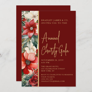 Elegant Red Green Floral Charity Event Gala Party Invitation