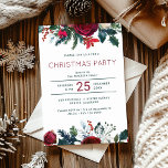 Elegant red green floral Christmas party Invitation<br><div class="desc">Elegant watercolor winter Christmas holiday party invitation template featuring red burgundy and white peony roses bouquets with seasonal pine green fir branches,  red berries,  and foliage.                  The invitation is suitable for winter holiday Christmas elegant rustic chic parties.</div>