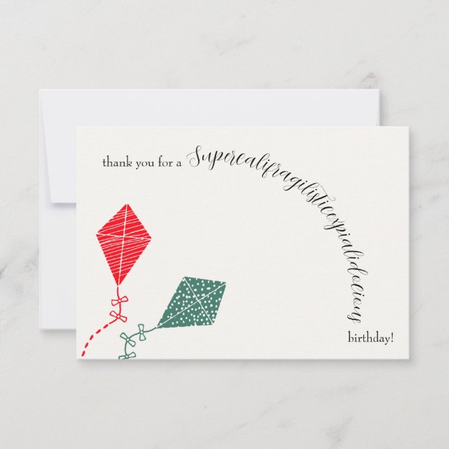 Elegant Red Green Flying Kite Sky Birthday Thank You Card (Front)