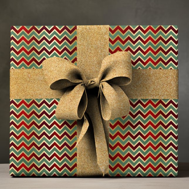 Elegant Red Green Geometric Chevron Luxury Pattern Wrapping Paper (Creator Uploaded)