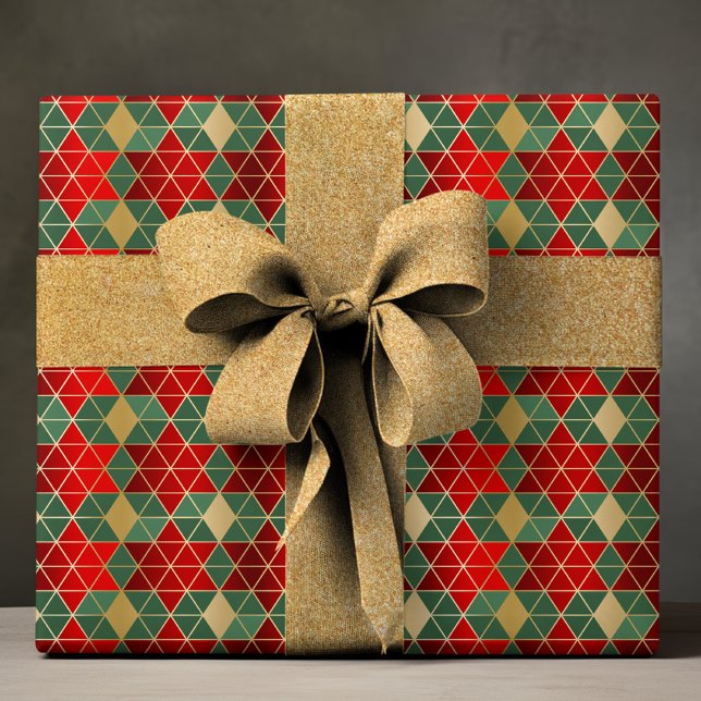 Elegant Red Green Geometric Star Luxury Pattern Wrapping Paper (Creator Uploaded)