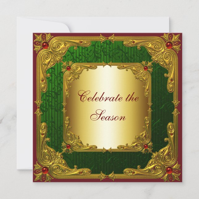 Elegant Red Green Gold Christmas Party Invitation (Front)