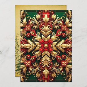 Elegant Red Green Gold Festive Plaid  Holiday Card