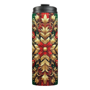Elegant Red Green Gold Festive Plaid  Thermal Tumbler