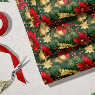 Elegant Red Green Gold Ornate Christmas Wrapping Paper