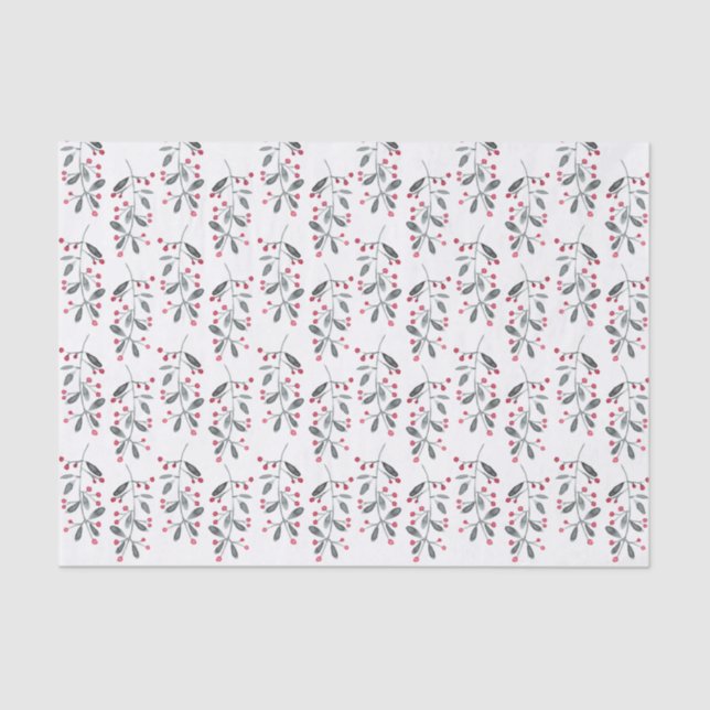 Elegant Red & Green Holly Leaves Christmas Pattern Tissue Paper (Front)