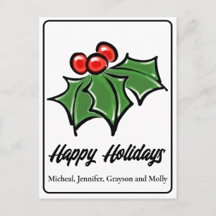 Elegant red green Holly Leaves Holly berries  Postcard