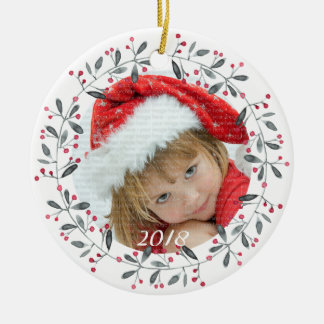 Elegant Red & Green Holly Wreath Christmas Ceramic Tree Decoration
