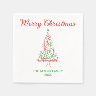 Elegant Red & Green Lines Merry Christmas Party Napkin