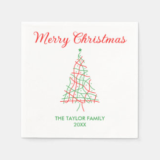 Elegant Red & Green Lines Merry Christmas Party Napkin
