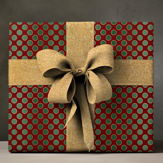 Elegant Red Green Luxury Polka Dot Pattern Wrapping Paper (Creator Uploaded)