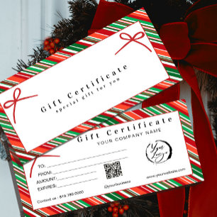 Elegant Red & Green Striped Gift Certificate \ Bow