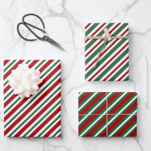 Elegant Red Green Stripes Christmas Wrapping Paper Sheet
