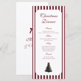 Elegant Red Green Watercolor Tree Christmas Dinner Menu