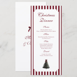 Elegant Red Green Watercolor Tree Christmas Dinner Menu