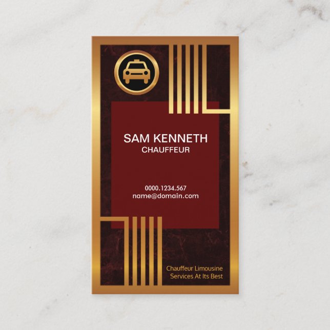 Elegant Red Grunge Golden Borders Taxi Chauffeur Business Card (Front)
