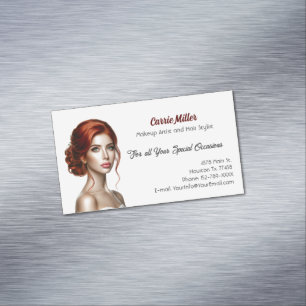 Elegant Red-Haired Makeup Artist Magnetic Business Card