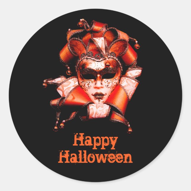 Elegant Red Halloween Mask Graphic Classic Round Sticker (Front)
