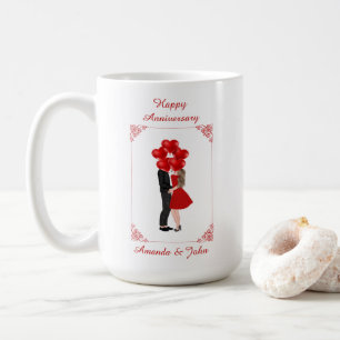 Elegant Red Happy Anniversary Personalised Mug