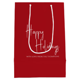 Elegant Red “Happy Holidays” Personalized Gift Bag