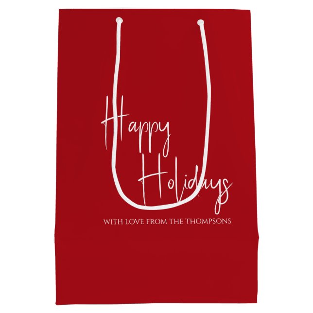 Elegant Red “Happy Holidays” Personalized Gift Bag (Back)