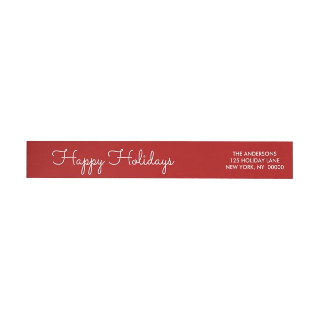 Elegant Red Happy Holidays Script Lettered Wrap Around Label (Individual)