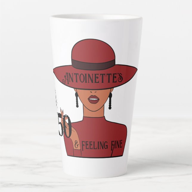 Elegant Red Hat 50th Birthday Latte Mug (Front)
