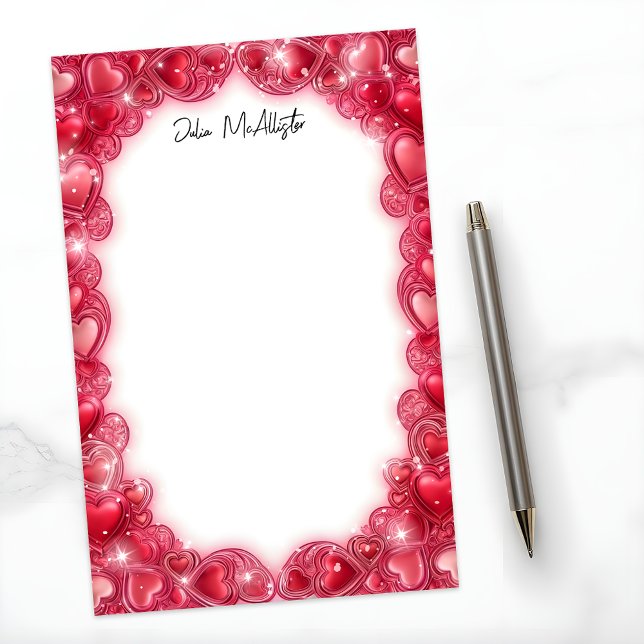 Elegant Red Heart Border with Sparkling Accents Stationery (Creator Uploaded)