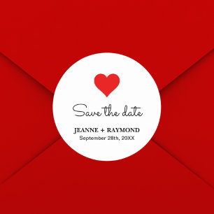  Elegant Red Heart Clean Wedding Save the date Classic Round Sticker