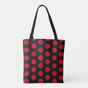Elegant Red Heart Flower Pattern Tote Bag
