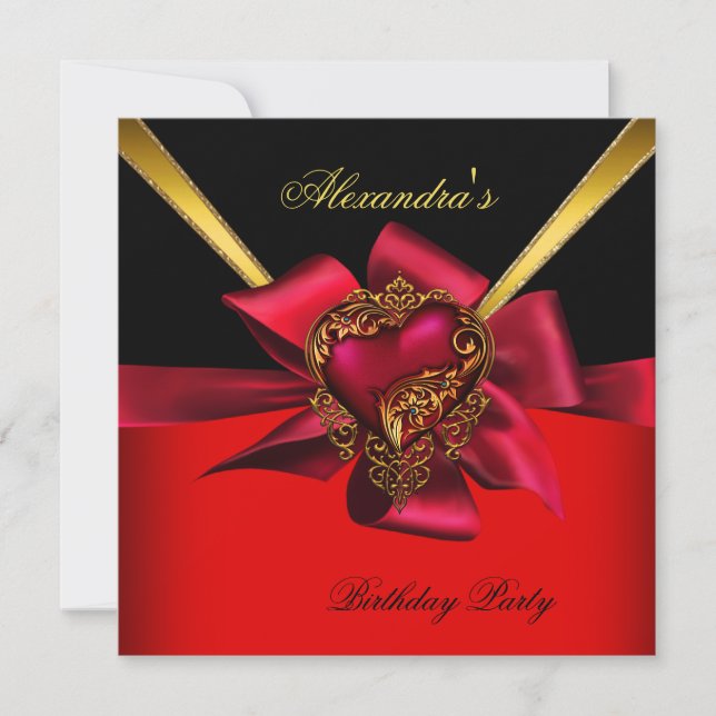 Elegant Red Heart Gold Classy Birthday Party 2 Invitation (Front)