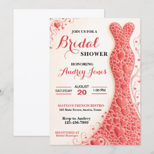 Elegant Red Heart Gown Silhouette Bridal Shower Invitation
