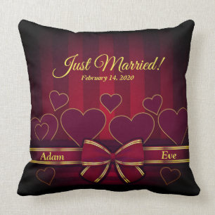 Elegant Red Hearts And Ribbon Wedding Cushion