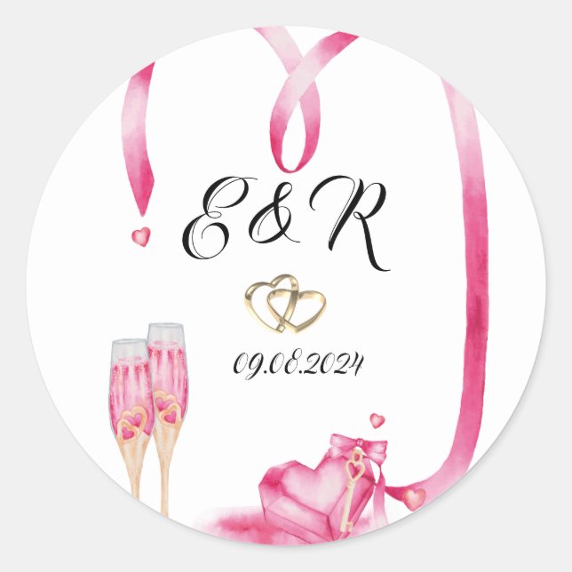 Elegant Red Hearts Champagne Glass Classic Round Sticker (Front)